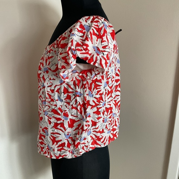 21. Aqua Womens Size Medium Floral Print Off the Shoulder Blouse in Red White XS - Picture 6 of 7